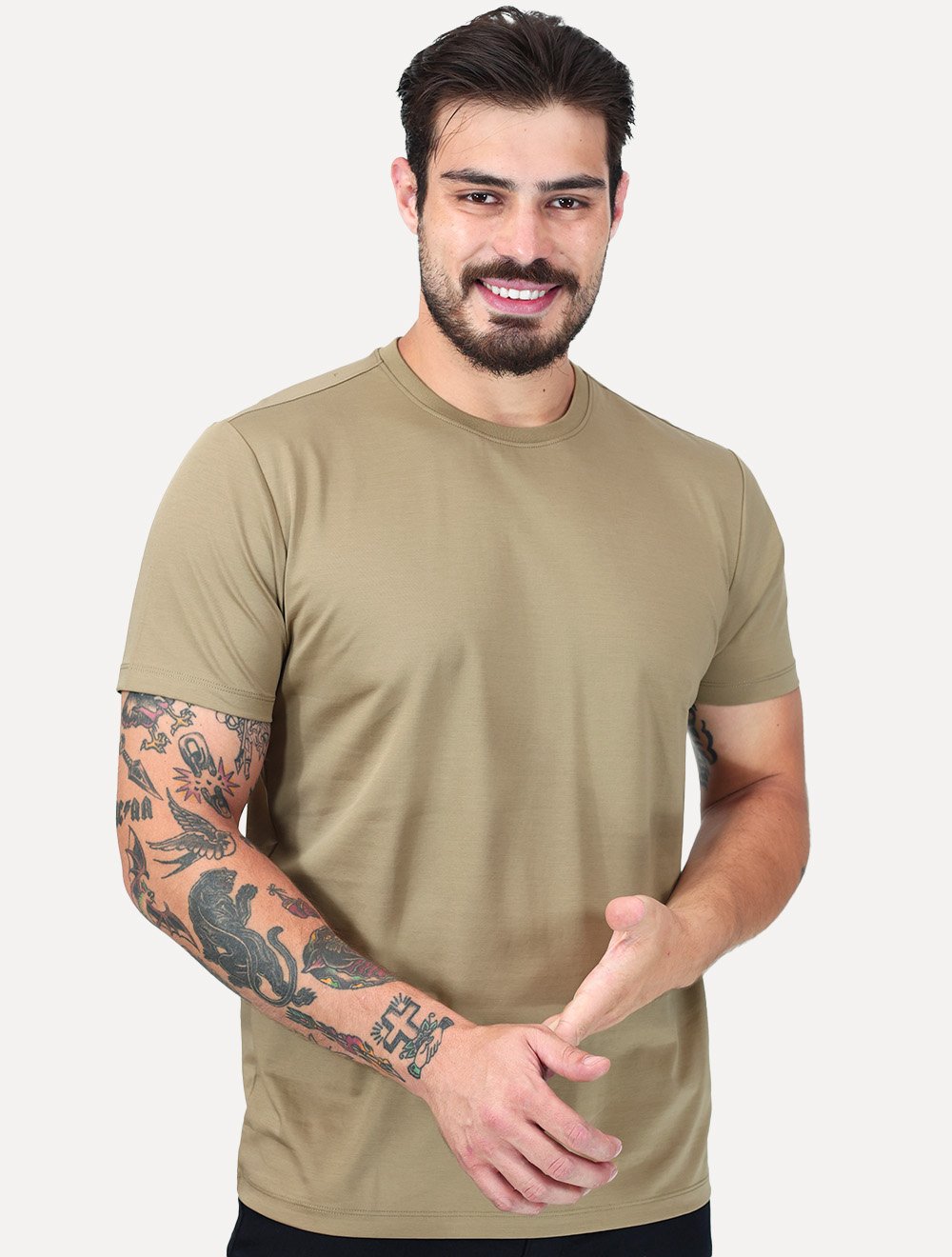 Camiseta Aramis Masculina Mercerizedo Interlock Caqui