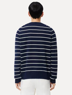 Suéter Lacoste Masculino Classic Fit Gola Redonda Listrado Azul Marinho
