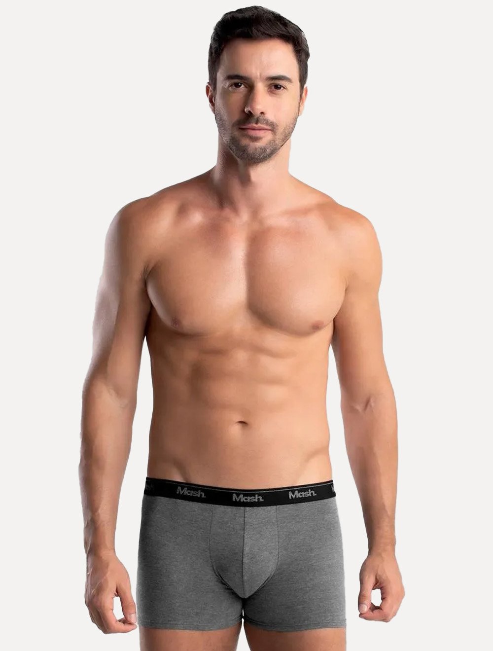Cueca Mash Boxer Cotton Basic Dark Logo Cinza Mescla Escuro