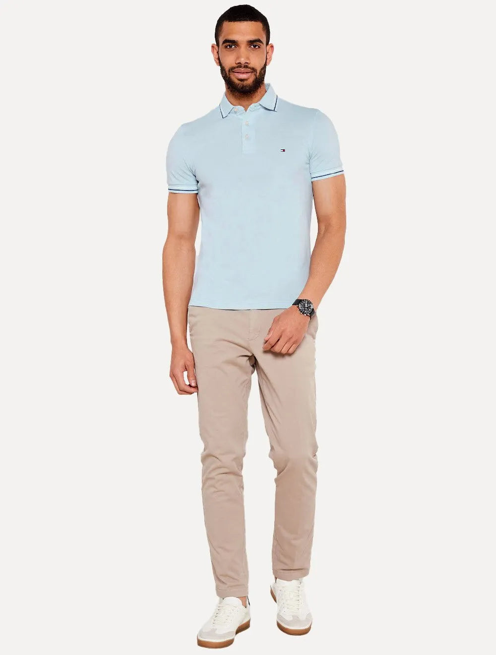 Polo Tommy Hilfiger Masculina Malha Liquid Cotton Seasonal Azul Claro