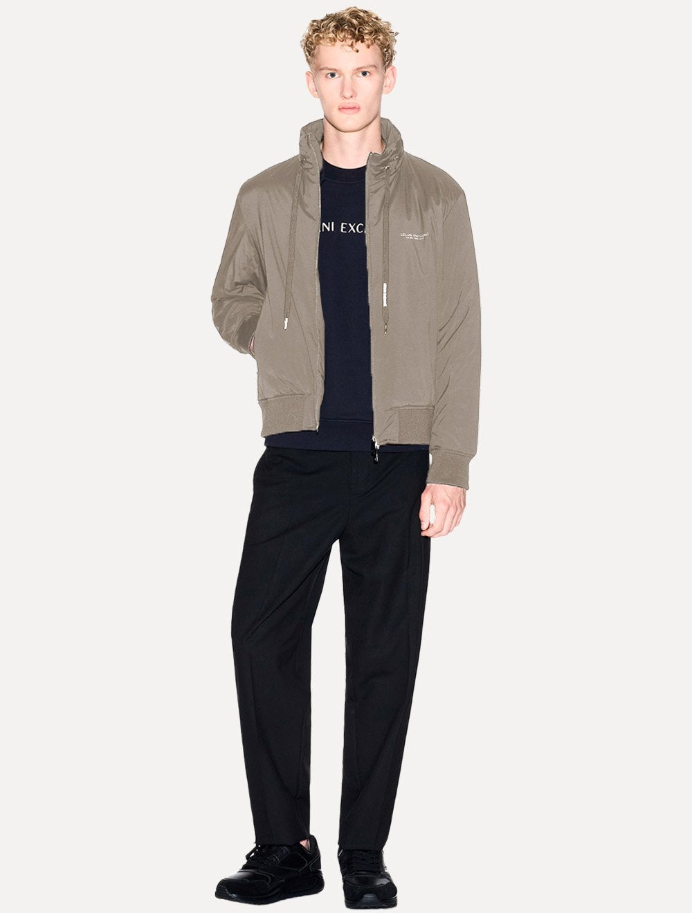 Jaqueta Armani Exchange Masculina Nylon Elástico Caqui
