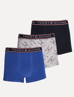 Cuecas Tommy Hilfiger Cotton Stretch Trunk Fancy Repeat Cinza Mescla/ Azul/ Marinho 3UN