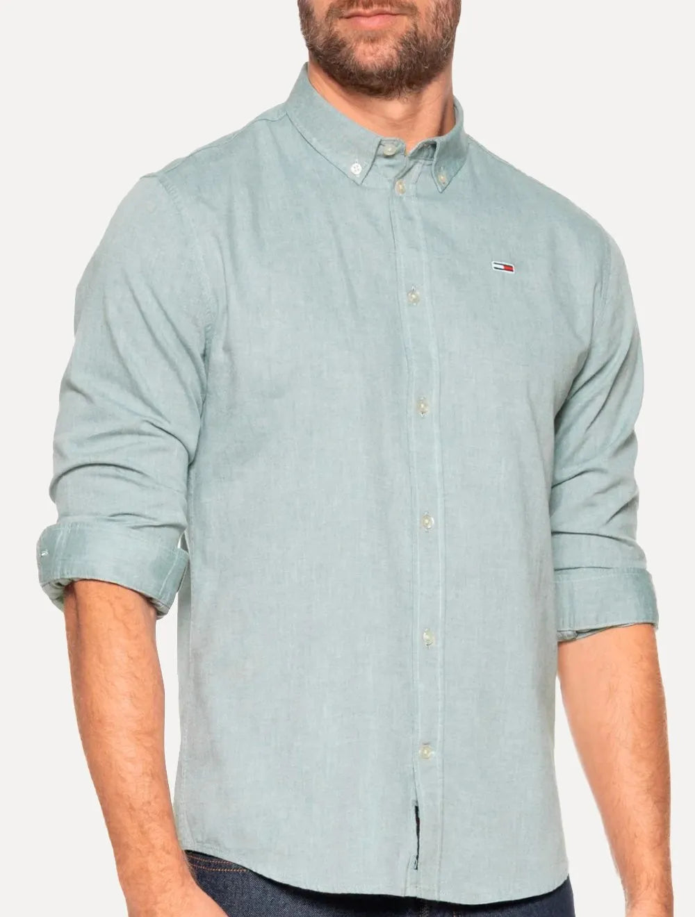 Camisa Tommy Jeans Masculina Regular Entry Oxford Verde Escuro Mescla