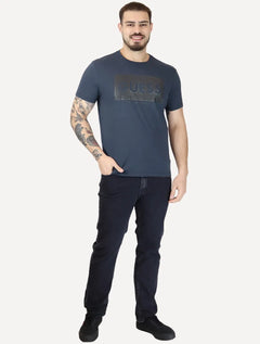 Camiseta Guess Masculina Los Angeles Logo Block Azul Marinho