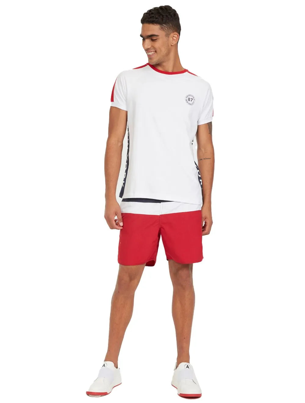 Short Aeropostale Masculino D'Água Swimwear A87/NY Colorblock Marinho Branco Vermelho