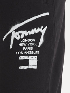 Calça Tommy Jeans Moletom Masculina Spray Logo Preta