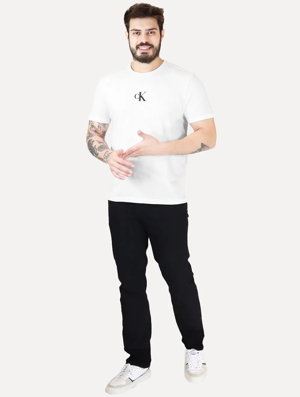 Camiseta Calvin Klein Jeans Masculina Frontal CK Rubber Relevo Branca
