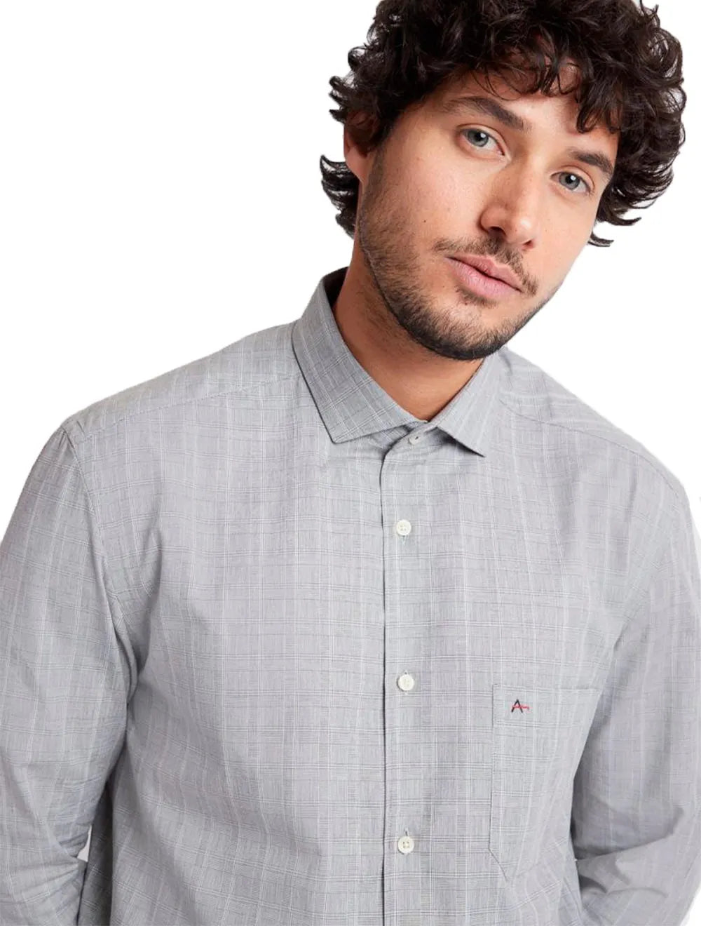 Camisa Aramis Masculina Regular Pocket Tricoline Quadri Xadrez Verde Acinzentado