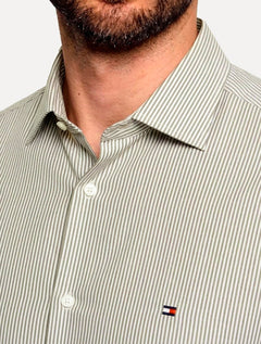 Camisa Tommy Hilfiger Masculina Slim Striped Stretch Verde