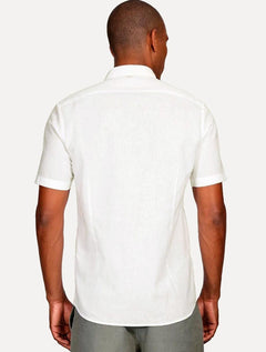 Camisa Aramis Masculina Manga Curta Linho Algodão Branca