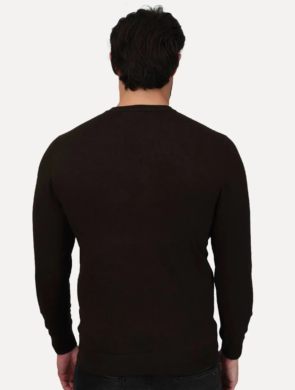 Suéter Dixen Masculina Tricot Manga Longa Frente Texturizada Marrom