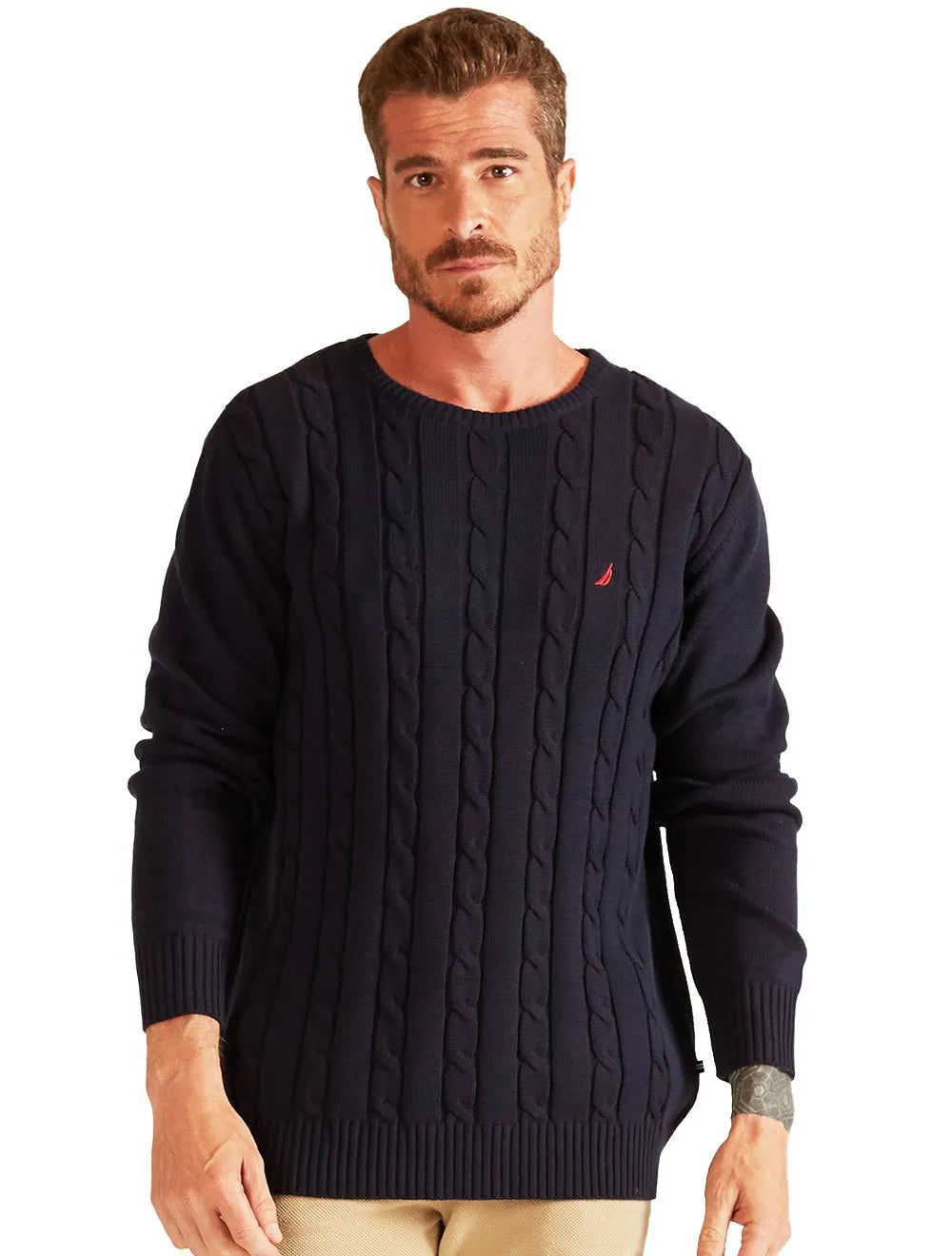 Blusa Nautica Tricot Sweater Cotton Red Logo Azul Marinho