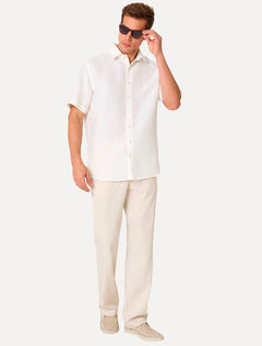 Camisa Dudalina Masculina Manga Curta Slim Fit Slub Cotton Flame Branca