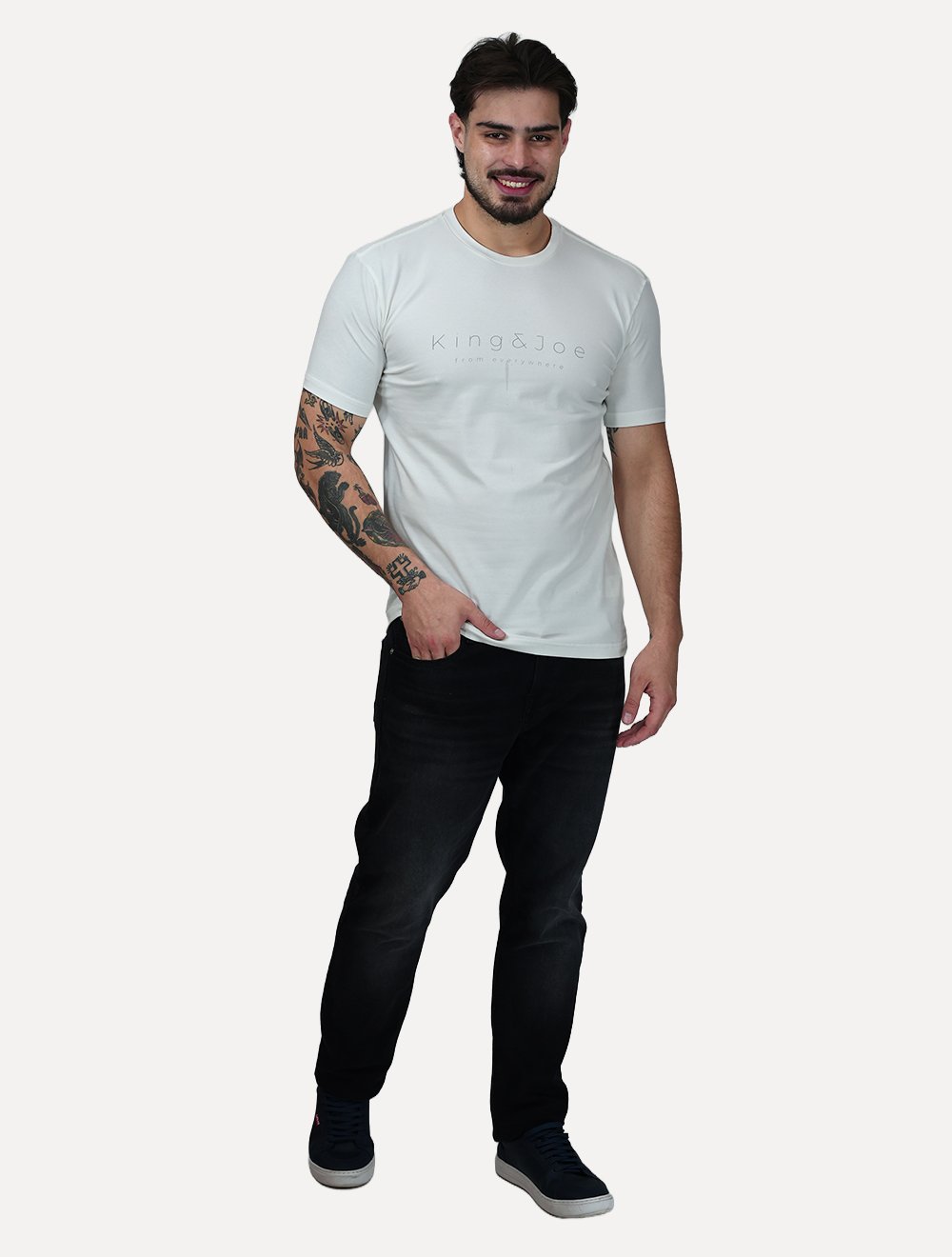 Camiseta King & Joe Masculina Premium Cotton Flex Estampada Off White