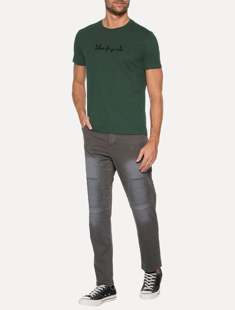 Camiseta Ellus Masculina Cotton Fine Originals Blue Logo Verde Escuro