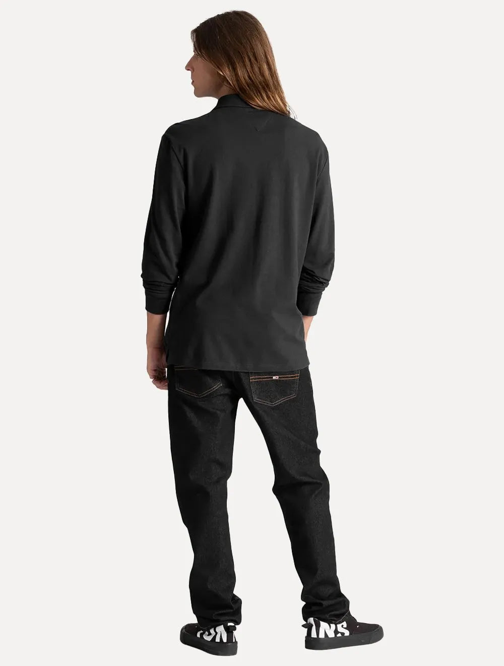 Polo Tommy Jeans Masculina Slim Piquet Flag Placket Preta