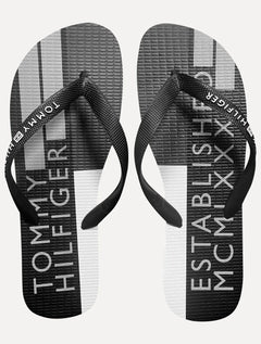 Chinelo Tommy Hilfiger Flag Power Beach Rubber Preto/Cinza/Branco