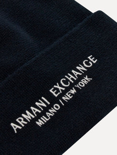 Gorro Armani Exchange Tricô Essential Name Embroidery Azul Marinho