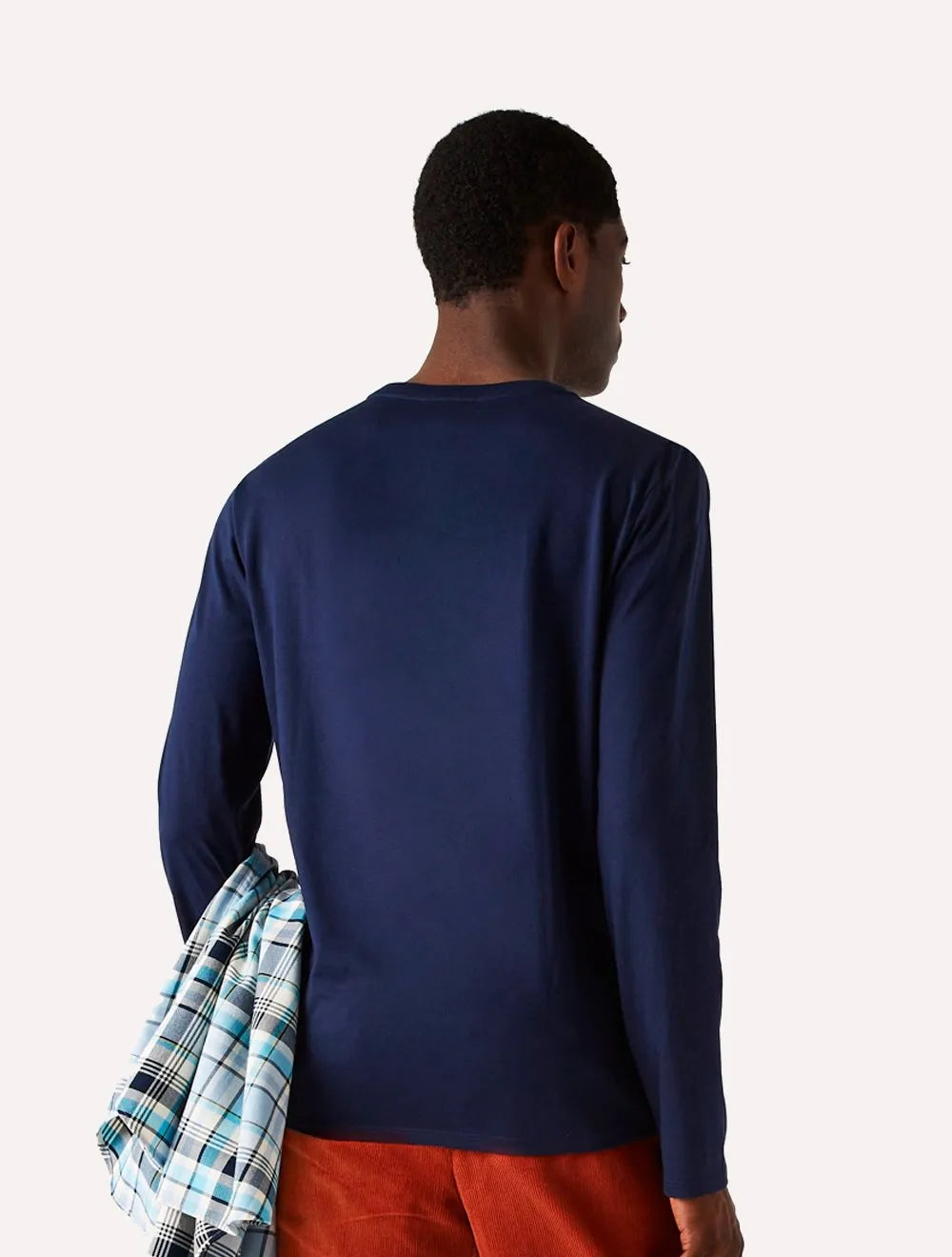 Camiseta Lacoste Masculina Manga Longa Jersey Pima Cotton V-Neck Lightweight Azul Marinho