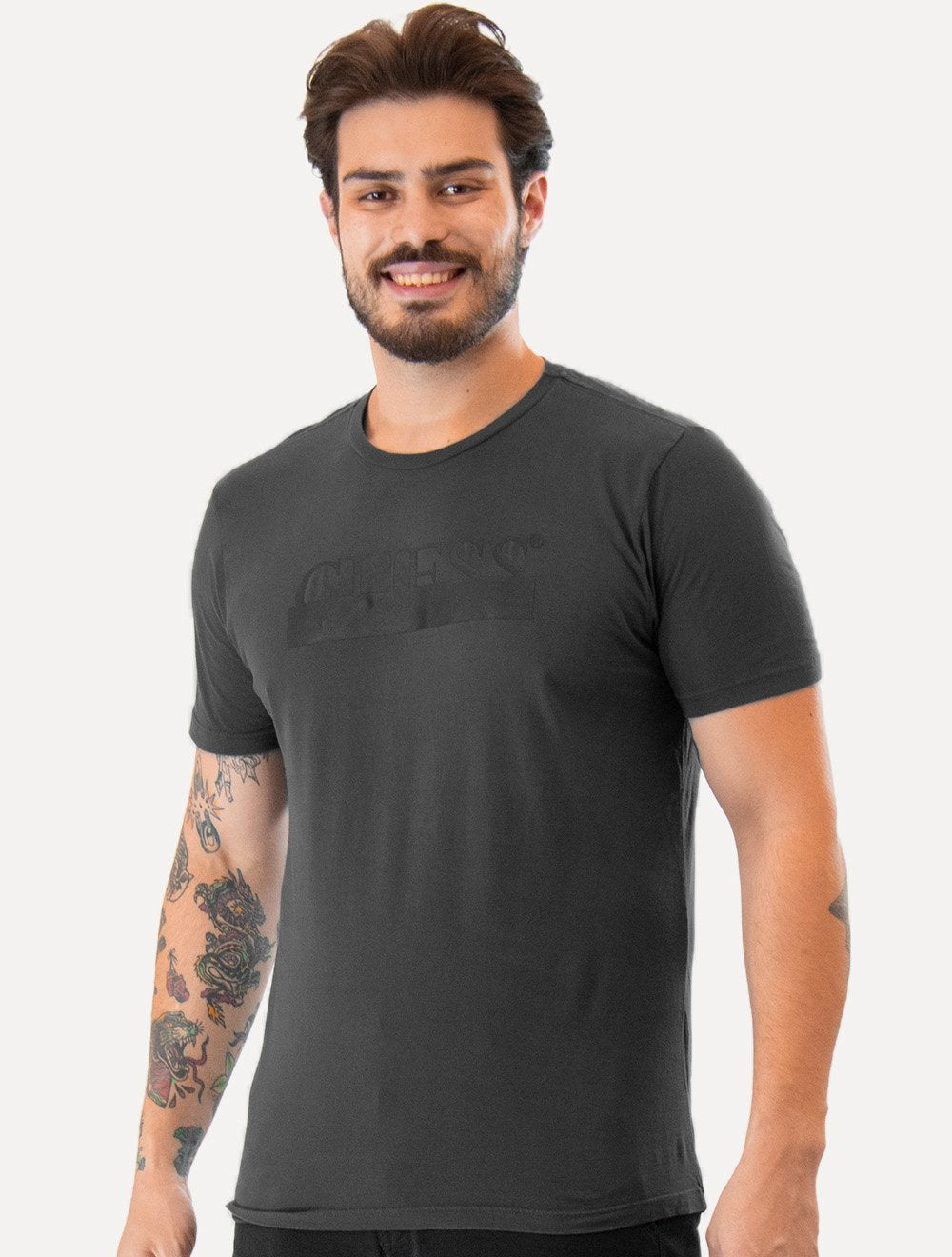 Camiseta Guess Masculina Rubber Logo Sash Chumbo