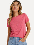 Camiseta Guess Feminina Bust Embroidery Logo Rosa