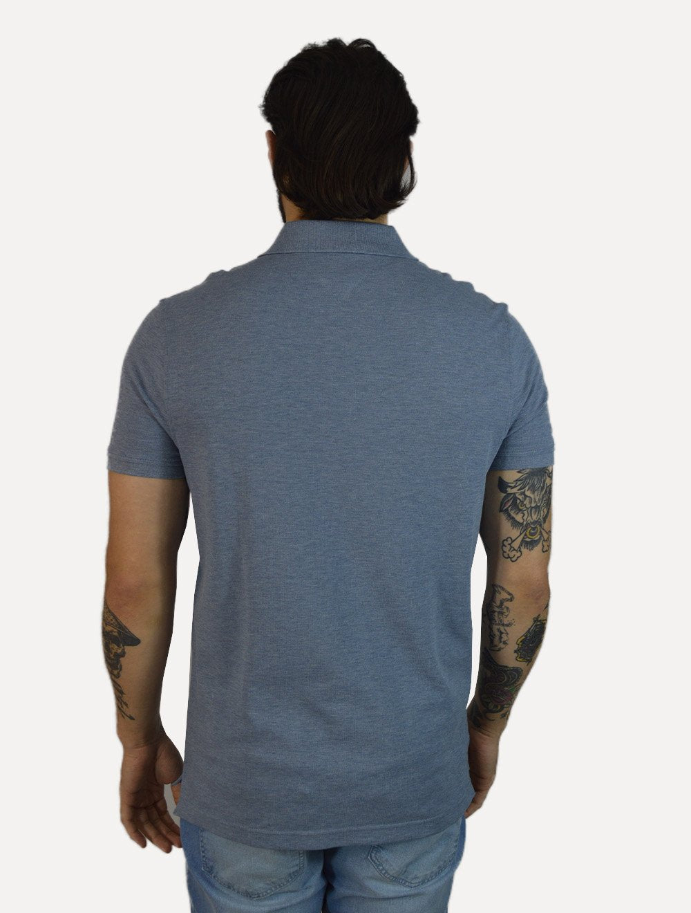Polo Tommy Hilfiger Masculina Regular Piquet 1985 Azul Médio Mescla