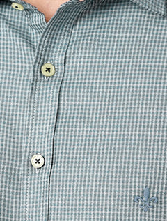 Camisa Dudalina Masculina Superfine Slim Tricoline Quadriculado Mono Logo Verde Turquesa
