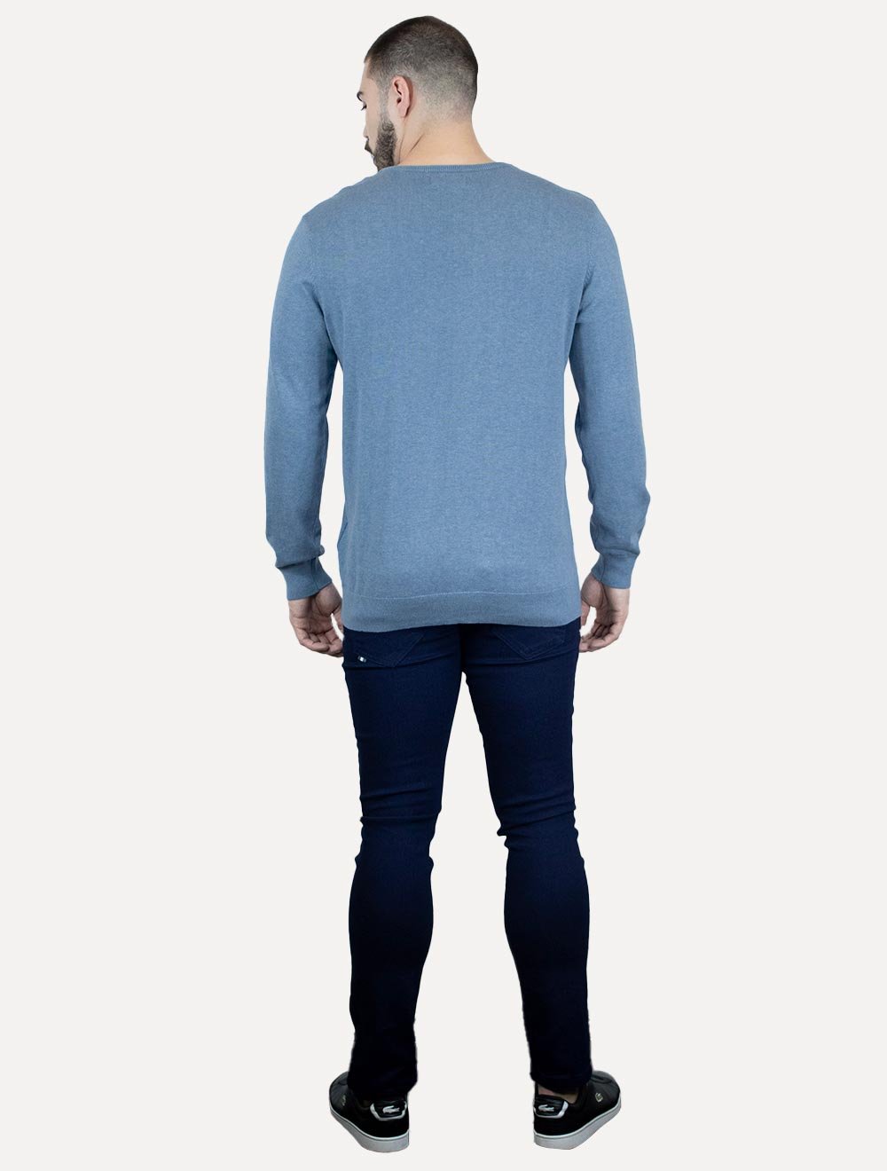 Suéter Dudalina Masculino Tricot Crewneck Melange Cotton Azul Médio