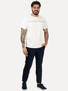 Camiseta Dudalina Masculina Essentials Stripe Center Off White