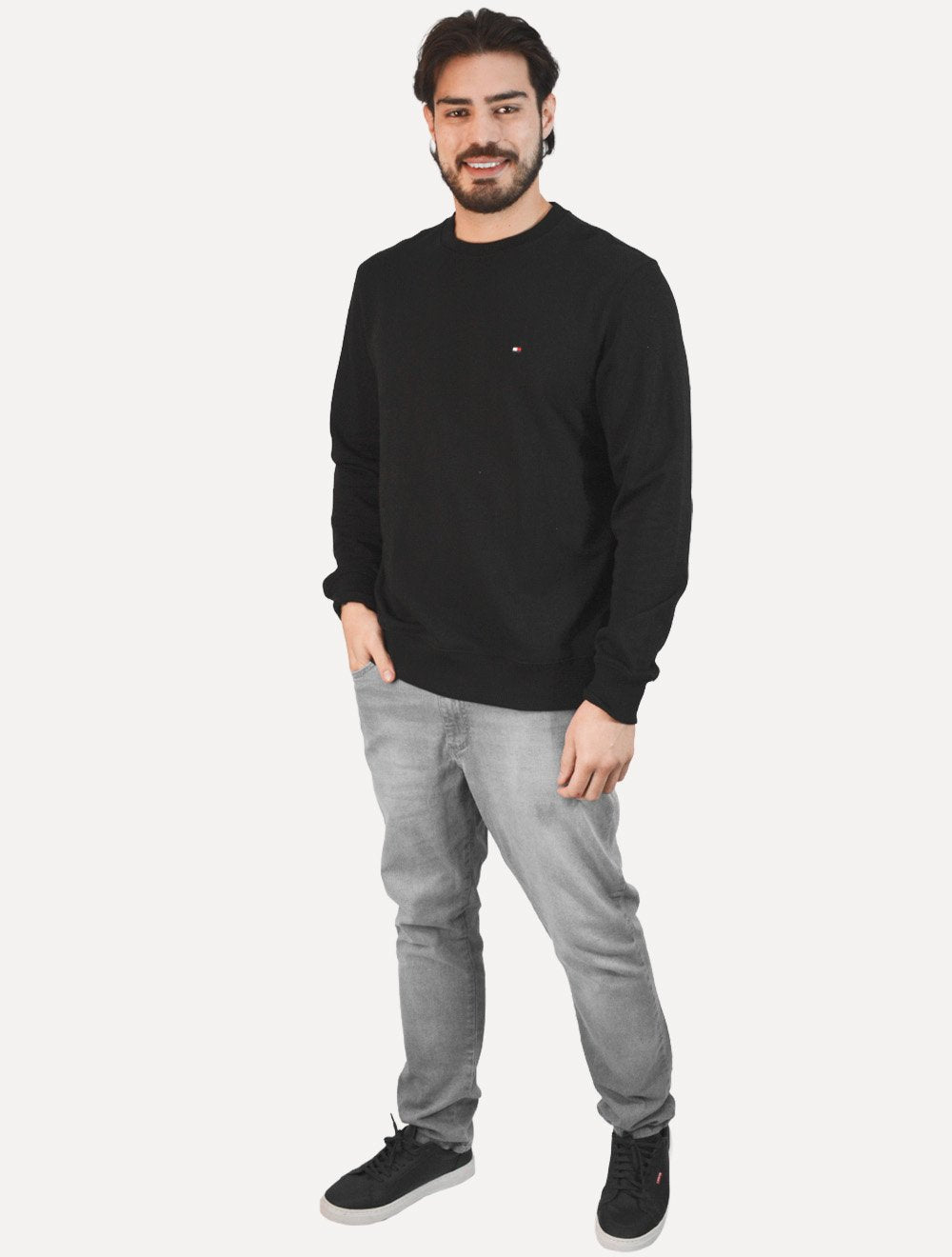 Moletom Tommy Hilfiger Masculino Crewneck Essential Terry Preto