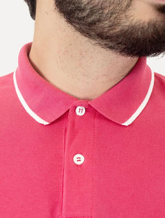 Polo Colcci Masculina Piquet Friso Logo Bordado Rosa