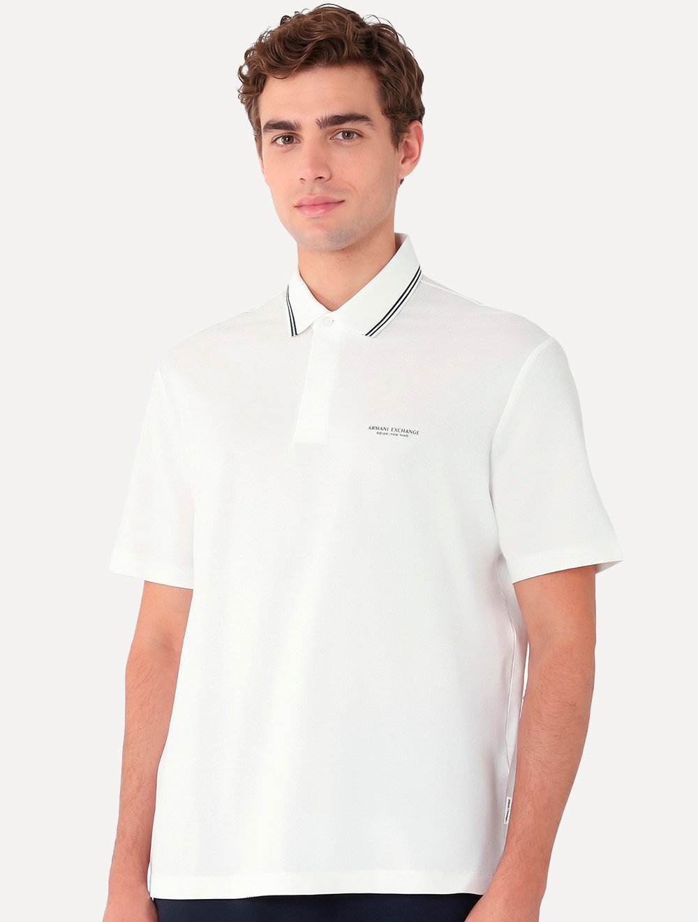 Camisa Polo Armani Exchange Regular Fit Pique Rib Details Off-White