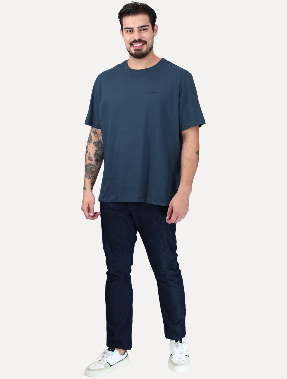 Camiseta Individual Masculina Comfort Relevo Silk Logo Azul Marinho