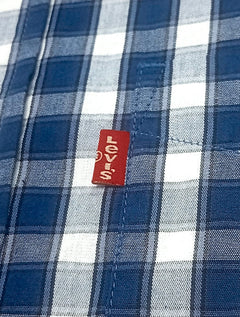 Camisa Levis Masculina Sunset One Pocket Nash Plaid Xadrez Branca/Azul