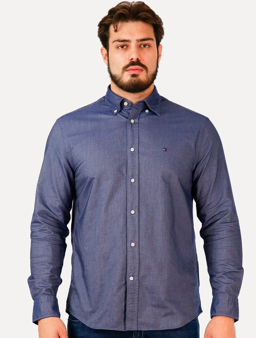 Camisa Tommy Hilfiger Masculina Regular Core Oxford Marinho Mescla