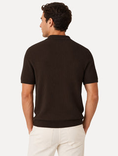 Polo Dixen Masculina Tricot Texturizada Manga Curta Ziper Marrom