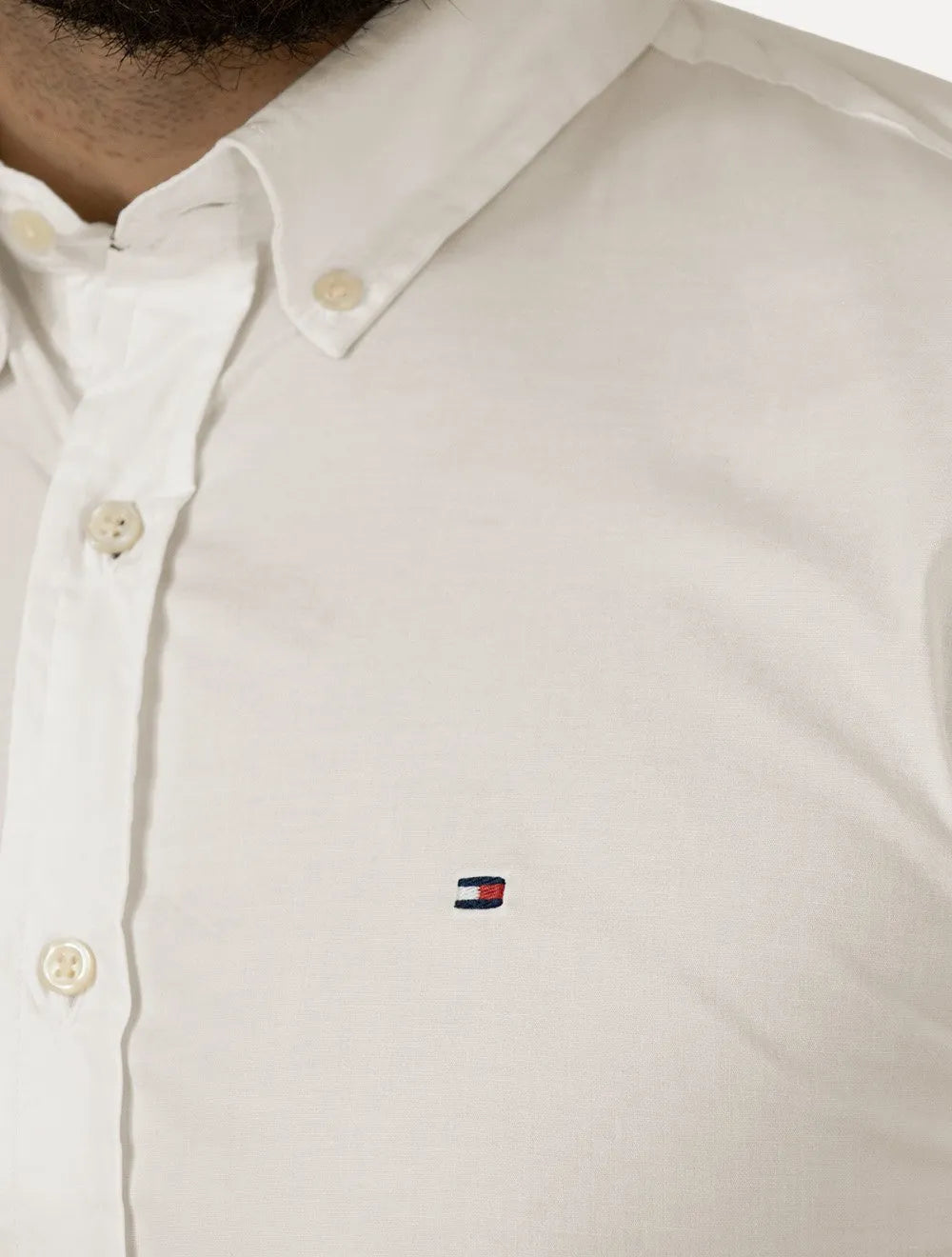 Camisa Tommy Hilfiger Masculina Manga Curta Regular Classic Poplin Branca