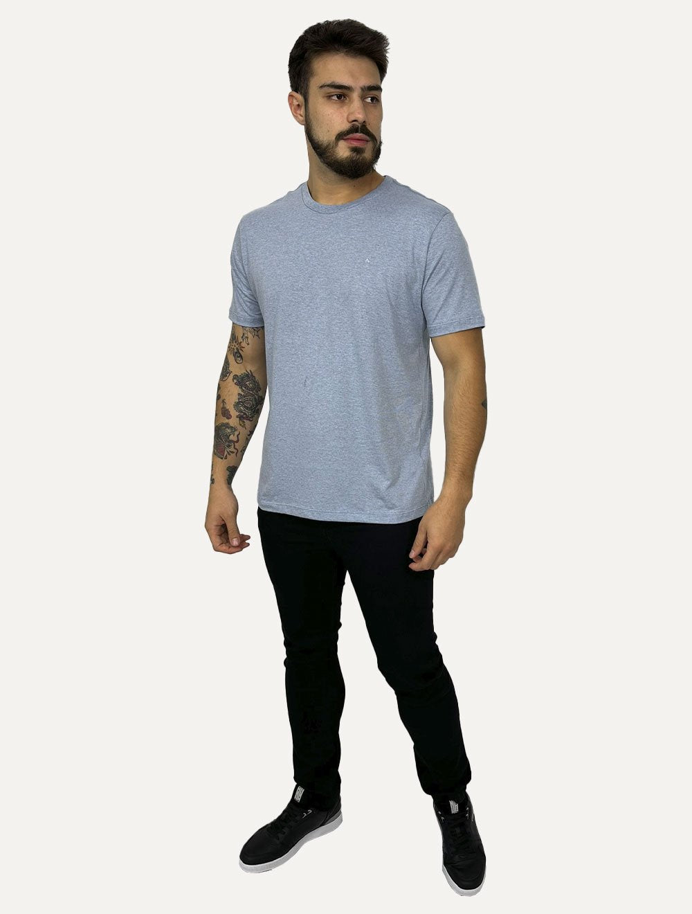 Camiseta Aramis Masculina Malha Fio a Fio Azul Mescla