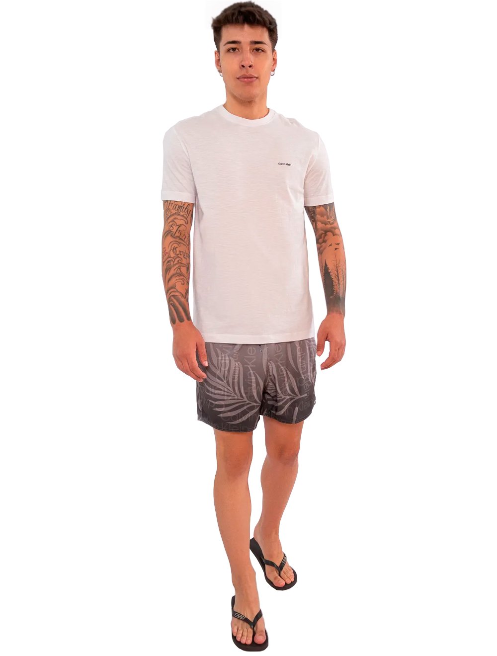 Short Calvin Klein Swimwear Masculino D'Água Logo Degradê Cáqui