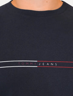 Camiseta Tommy Jeans Masculina Core Linear Stripe Logo Azul Marinho