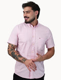 Camisa Tommy Hilfiger Masculina Manga Curta Pocket Gingham Rosa Médio