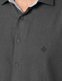 Camisa Dudalina Masculina Manga Curta Slim Superfine Cotton Tricoline Lisa Cinza Médio