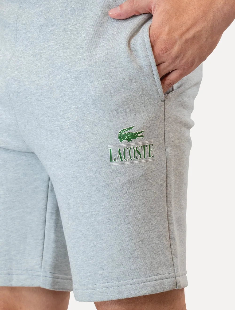 Bermuda Lacoste Moletom Masculina Jogger Logo Vintage Cinza Mescla