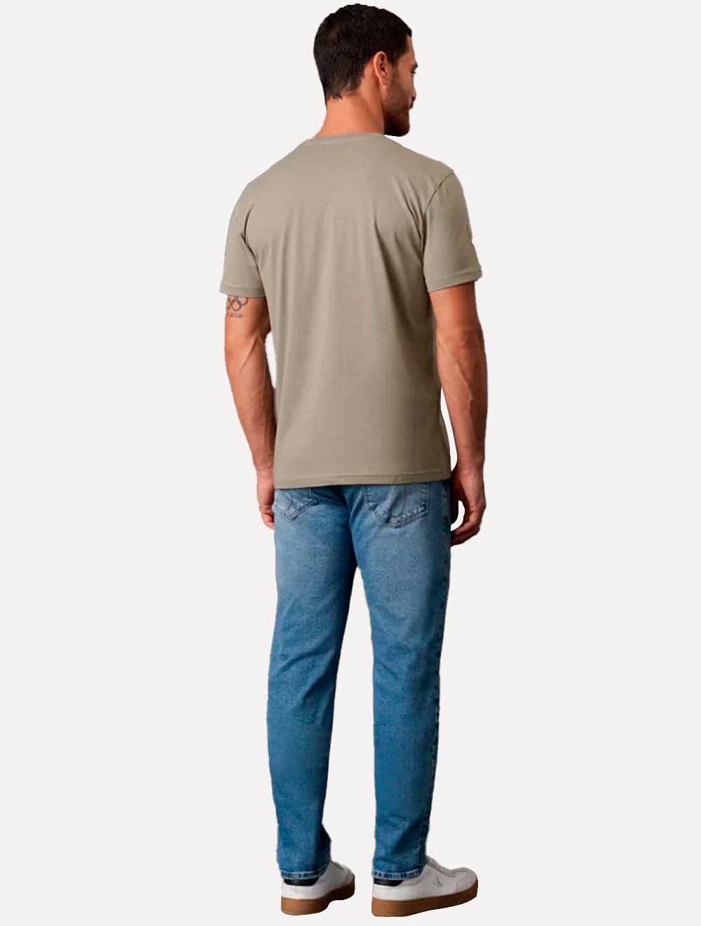Camiseta Calvin Klein Jeans Masculina CK Bordado Peito Cáqui Médio