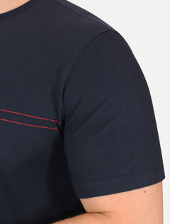 Camiseta Tommy Jeans Masculina Core Linear Stripe Logo Azul Marinho