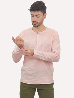Camiseta King & Joe Bata Masculina Manga Longa Henley Rosa Claro Mescla