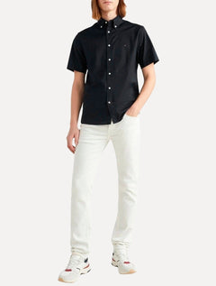Camisa Tommy Hilfiger Masculina Manga Curta Regular Core Oxford Preta