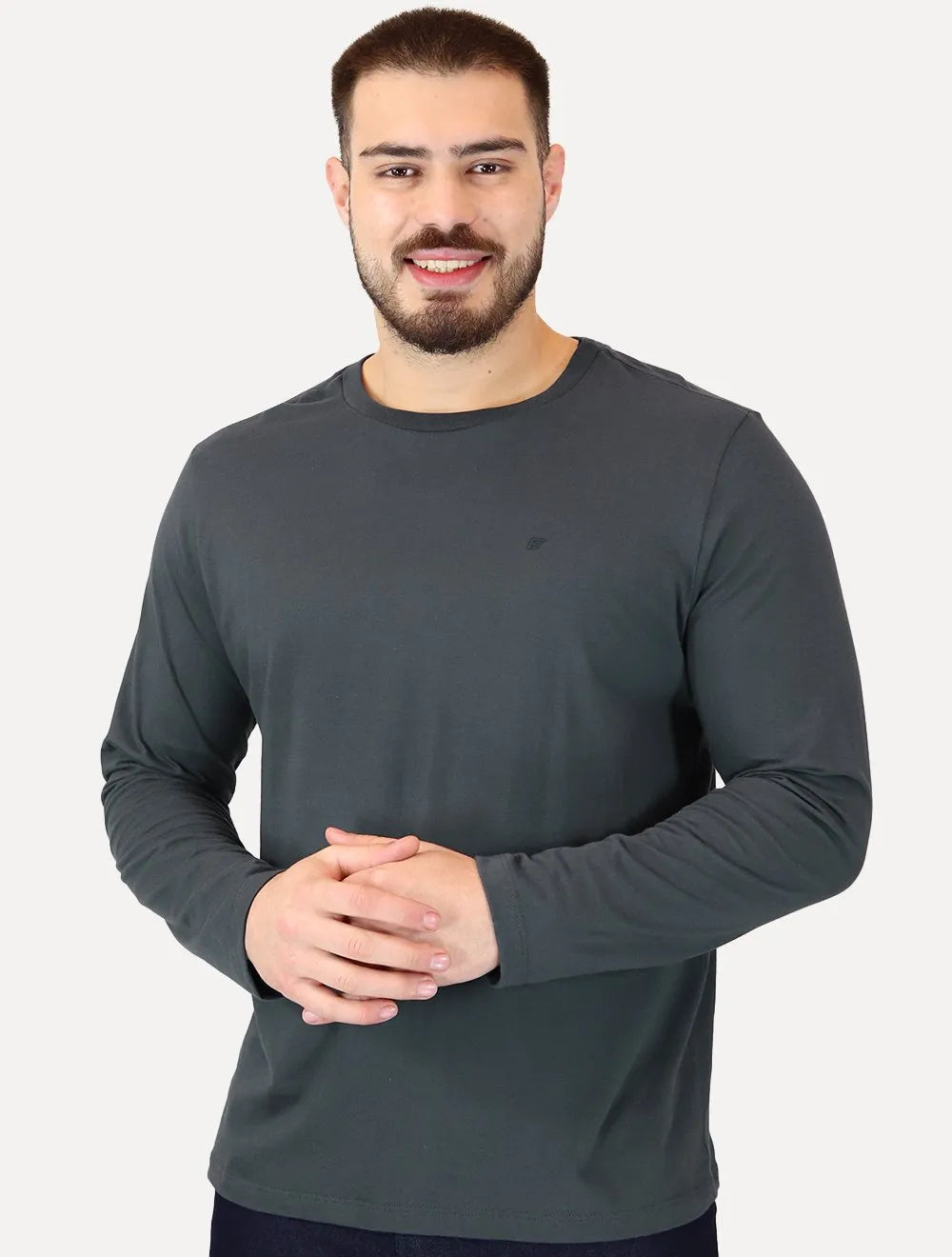 Camiseta Ellus Masculina Manga Longa Cotton Fine Classic Midnight Blue Marinho