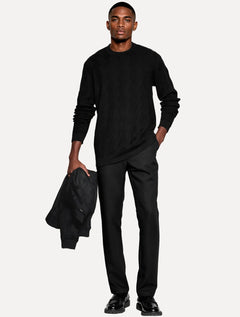 Suéter Aramis Masculino Tricot Crewneck Jacquard Tresse Preto