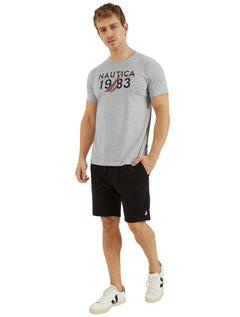 Camiseta Nautica Masculina Duo Color 1983 Logo Cinza Mescla